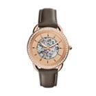 Fossil Tailor Automatic Gray Leather Watch  Jewelry - Me3151