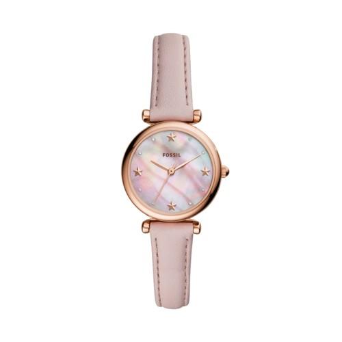 Fossil Carlie Mini Three-hand Blush Leather Watch  Jewelry - Es4525