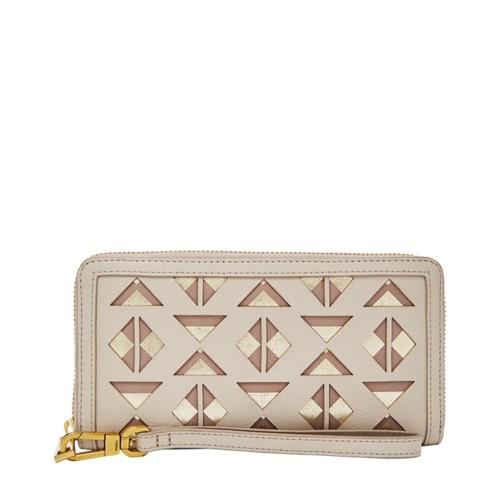 Fossil Logan Rfid Zip Around Clutch  Wallet Winter White- Sl7848084