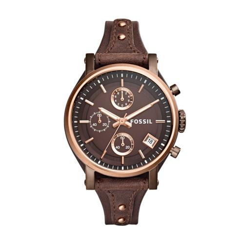 Fossil Original Boyfriend Chronograph Brown Leather Watch  Jewelry - Es4286