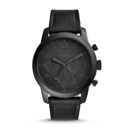 Fossil Pilot 54 Chronograph Black Leather Watch Fs5157 Black