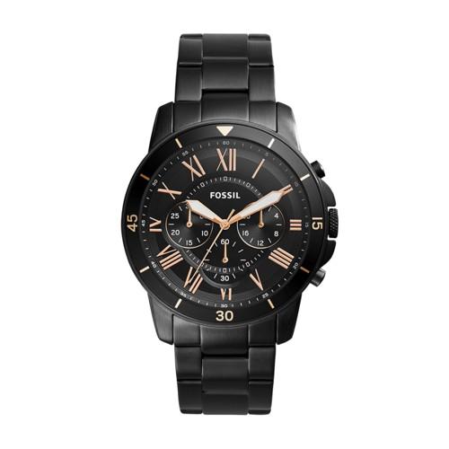 Fossil Grant Sport Chronograph Black Stainless Steel Watch  Jewelry - Fs5374