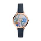 Fossil Jacqueline Three Hand Navy Leather Watch  Jewelry - Es4493