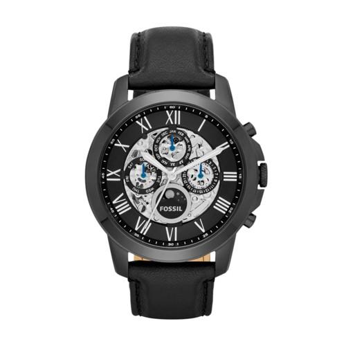 Fossil Grant Automatic Black Leather Watch   - Me3028