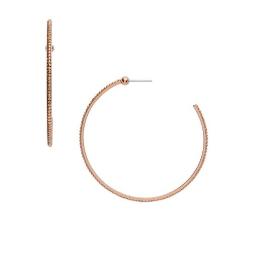 Fossil Textured Rose Gold-tone Stainless Steel Hoops  Jewelry - Jof00500791