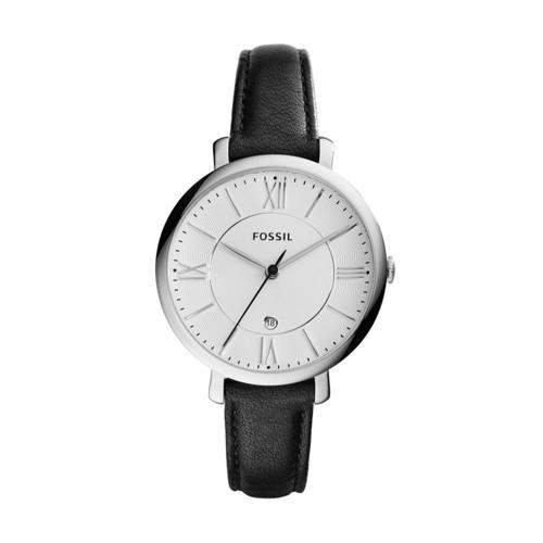 Fossil Jacqueline Three-hand Date Black Leather Watch  Jewelry - Es3972