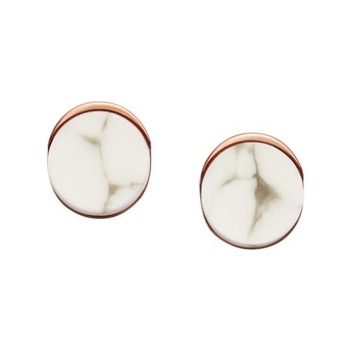 Fossil White Reconstituted Marble Rose Gold-tone Steel Studs  Jewelry Rose Gold- Jof00377791