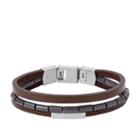 Fossil Multi-strand Hematite And Brown Leather Bracelet  Jewelry - Jf03131040