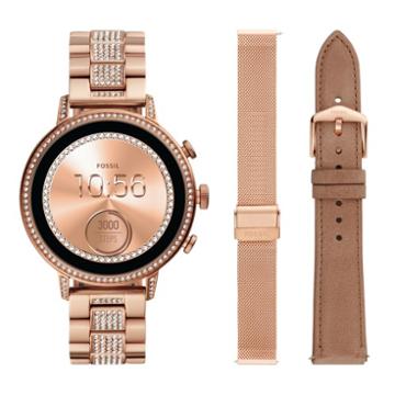 Fossil Gen 4 Smartwatch - Venture Hr Rose Gold-tone Stainless Steel Interchangeable Strap Box Set  Jewelry - Ftw6021set