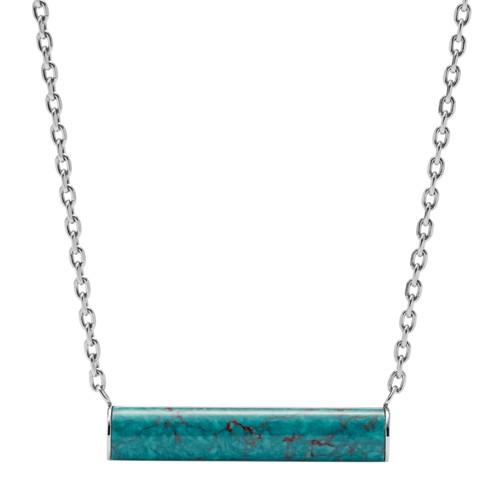 Fossil Turquoise Reconstituted Marble Plaque Stainless Steel Necklace  Jewelry Silver- Jof00371040
