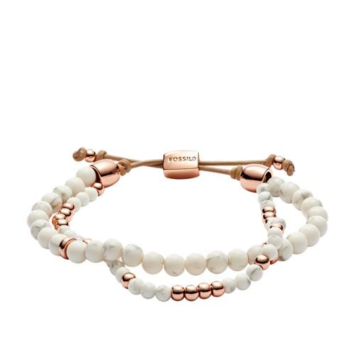Fossil Duo White Limestone Beaded Bracelet  Jewelry Rose Gold- Joa00510791