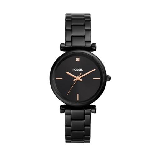 Fossil Carlie Carbon Series Three-hand Black Stainless Steel Watch  Jewelry - Es4442