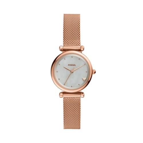 Fossil Carlie Mini Three-hand Rose Gold-tone Stainless Steel Watch  Jewelry - Es4505