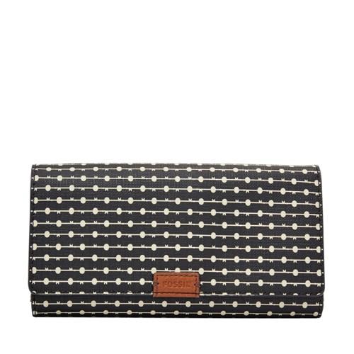 Fossil Emma Rfid Flap Clutch  Wallet Black/cream- Sl7201080