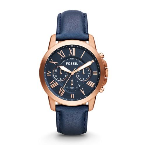 Fossil Grant Chronograph Navy Leather Watch   - Fs4835