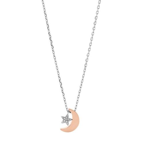 Fossil Moon And Star Two-tone Stainless Steel Necklace  Jewelry - Jof00518998