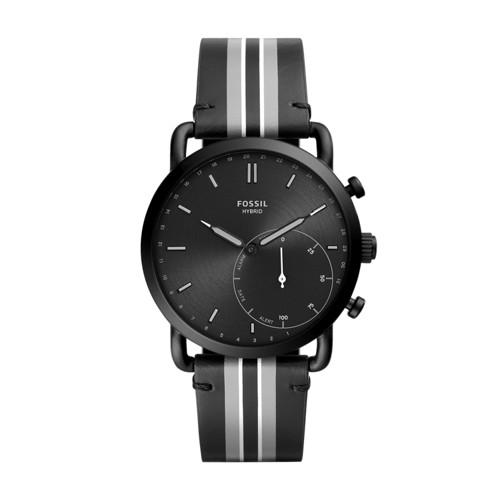 Fossil Hybrid Smartwatch - Commuter Black Stripe Leather  Jewelry - Ftw1181
