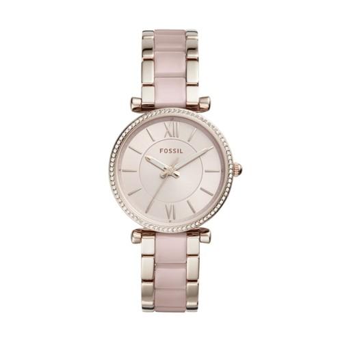 Fossil Carlie Three-hand Two-tone Acetate And Stainless Steel Watch  Jewelry - Es4346