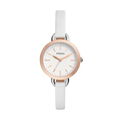 Fossil Classic Minute Three-hand White Leather Watch  Jewelry - Bq3328