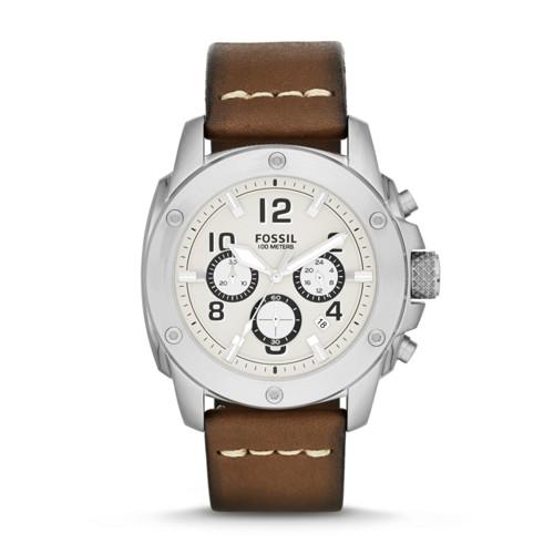 Fossil Modern Machine Chronograph Brown Leather Watch Fs4929 White