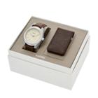 Fossil Editor Three-hand Brown Leather Watch And Wallet Box Set  Jewelry - Bq2338set