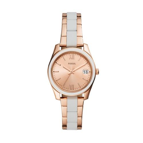 Fossil Scarlette Mini Three-hand Date Rose Gold-tone Stainless Steel Watch  Jewelry - Es4589