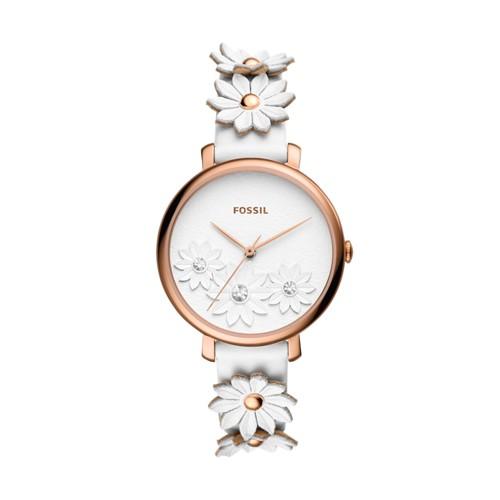 Fossil Jacqueline Three-hand White Leather Watch  Jewelry - Es4615