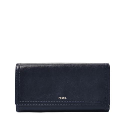 Fossil Logan Rfid Flap Clutch  Wallet Midnight Navy- Sl7833406