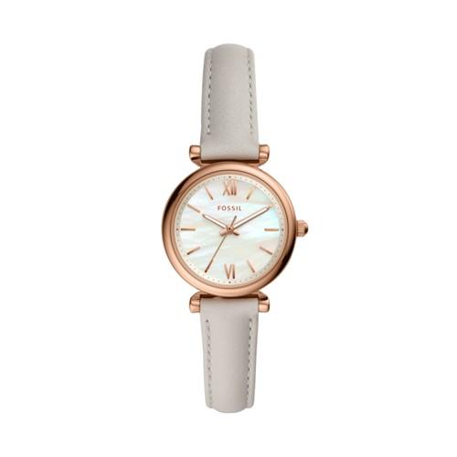 Fossil Carlie Mini Three-hand Mineral Gray Leather Watch  Jewelry - Es4529