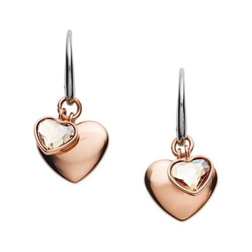 Fossil Double Heart Rose Gold-tone Stainless Steel Drop Earrings  Jewelry - Jof00456791