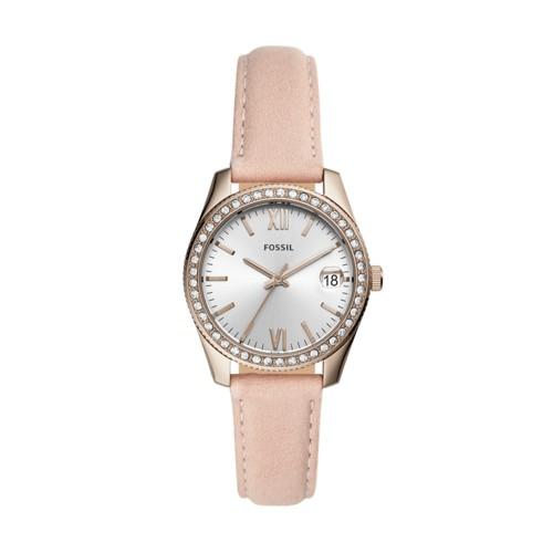 Fossil Scarlette Mini Three-hand Date Blush Leather Watch  Jewelry - Es4557