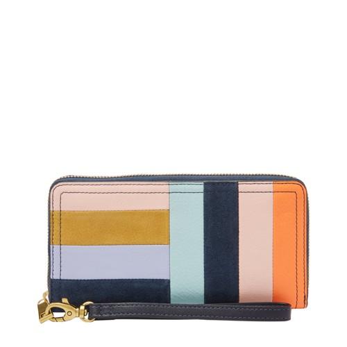 Fossil Logan Rfid Zip Around Clutch  Wallet Bright Patchwork- Sl7868184