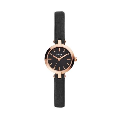 Fossil Kerrigan Mini Three-hand Black Leather Watch  Jewelry - Bq3478