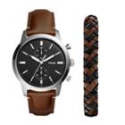 Fossil Townsman 44mm Chronograph Brown Leather Watch And Jewelry Box Set  Jewelry - Fs5394set