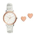 Fossil Neely Three-hand White Leather Watch And Jewelry Box Set  Jewelry - Es4383set