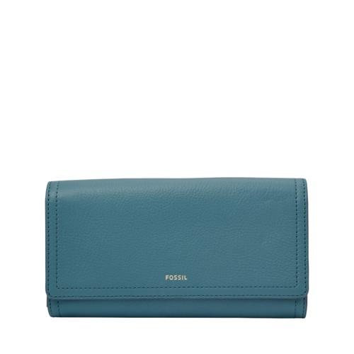 Fossil Logan Rfid Flap Clutch  Wallet Caribbean- Sl7833981