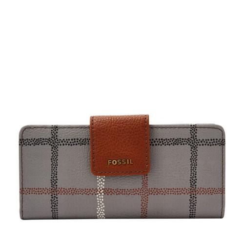 Fossil Madison Slim Clutch  Wallet Grey Plaid- Swl2051032