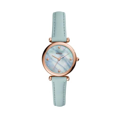 Fossil Carlie Mini Three-hand Aqua Leather Watch  Jewelry - Es4528