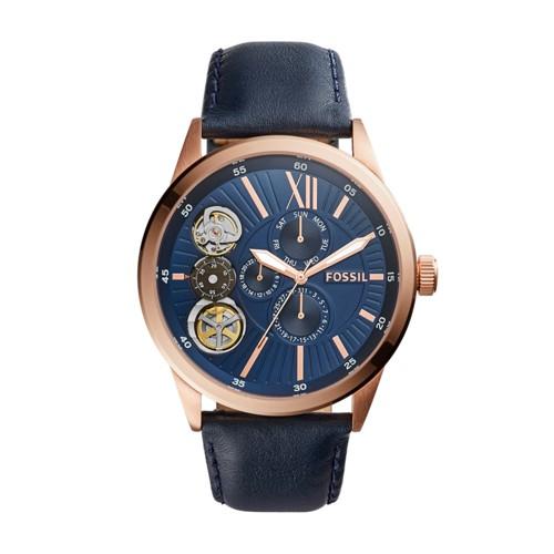 Fossil Flynn Mechanical Navy Leather Watch  Jewelry - Bq2219