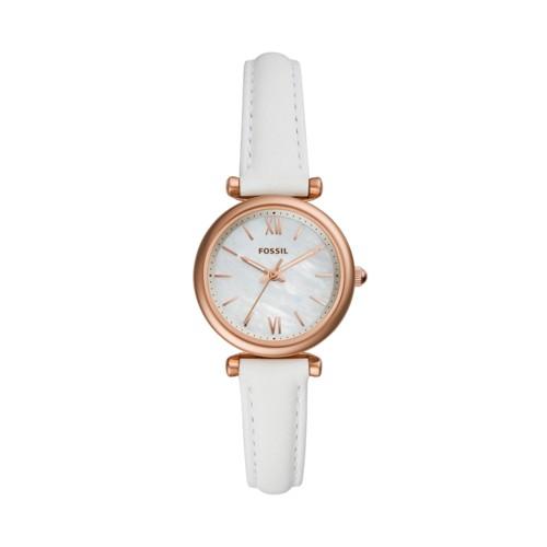 Fossil Carlie Mini Three-hand White Leather Watch  Jewelry - Es4582