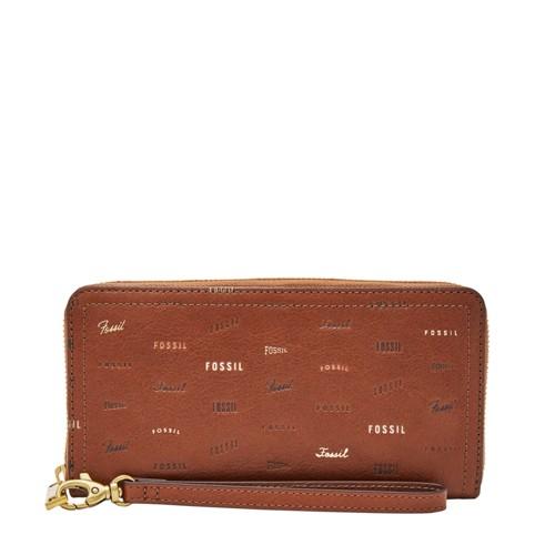 Fossil Logan Rfid Zip Around Clutch  Wallet Brown Multi- Sl7915914