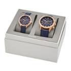 Fossil His Chronograph And Her Multifunction Navy Leather Watch Gift Set  Jewelry - Bq2186set
