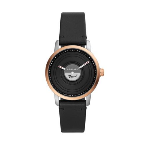 Fossil Limited Edition Fossil X Crosley Three-hand Black Leather Watch  Jewelry - Le1061