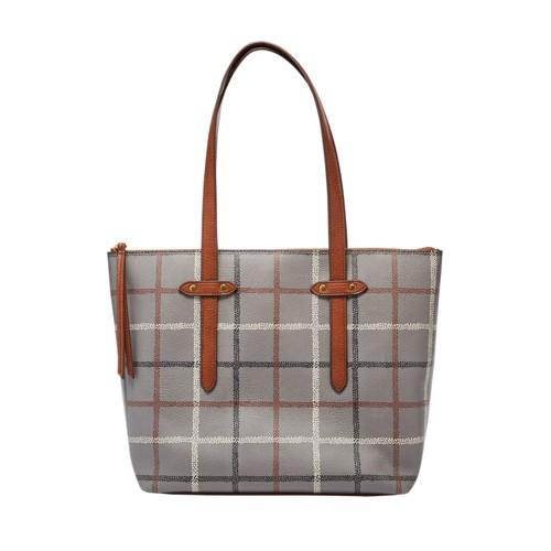 Fossil Felicity Tote  Handbag Grey Plaid- Shb1990032