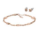 Fossil Chevron Rose Gold-tone Stainless Steel Studs And Bracelet Box Set  Jewelry - Jgftset1039