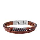 Fossil Multi-strand Hematite And Brown Leather Bracelet  Jewelry - Jf03128040