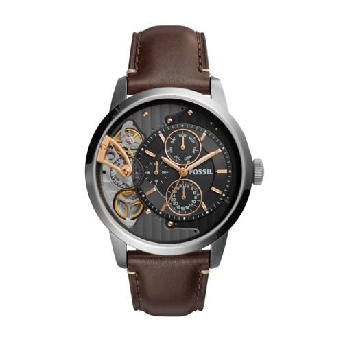 Fossil Townsman Twist Multifunction Dark Brown Leather Watch  Jewelry - Me1163