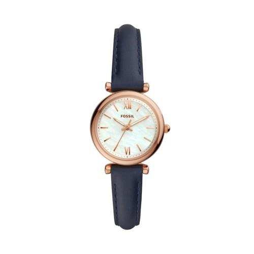 Fossil Carlie Mini Three-hand Navy Leather Watch  Jewelry - Es4502
