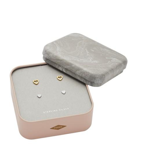 Fossil Duo Heart Two-tone Sterling Silver Studs  Jewelry Multi- Jfs00454998