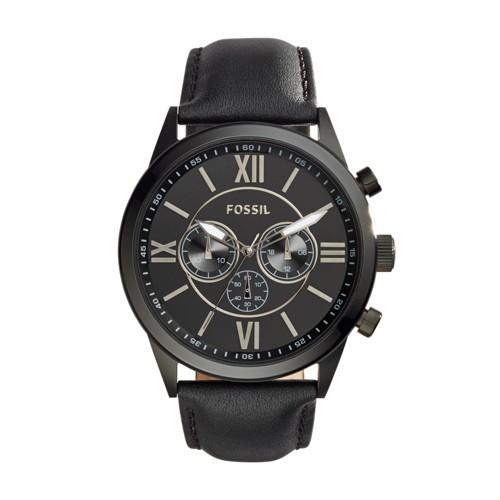 Fossil Flynn Chronograph Black Leather Watch  Jewelry - Bq1777
